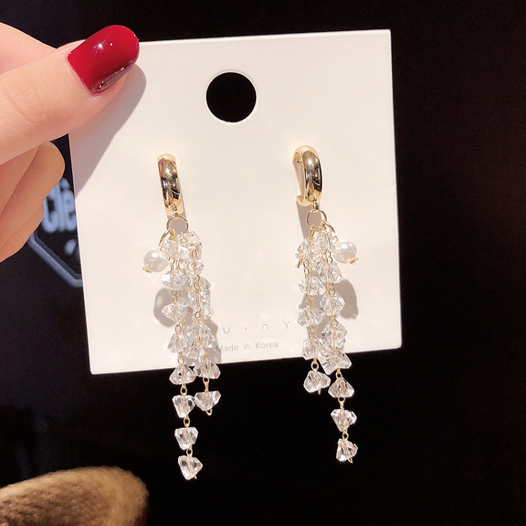 925 silver needle Korean edition long super flash diamond pearl earrings female all-match super fairy earrings manufacturers direct sales